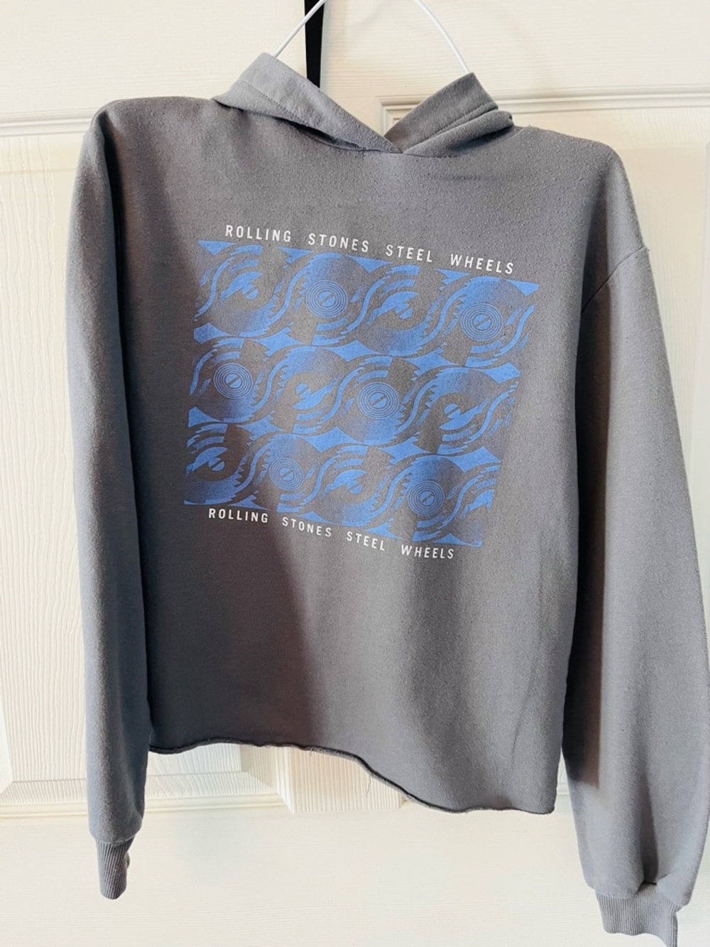 Rolling Stones Grey Hoodie with Blue Steel Wheels Graphic Logo